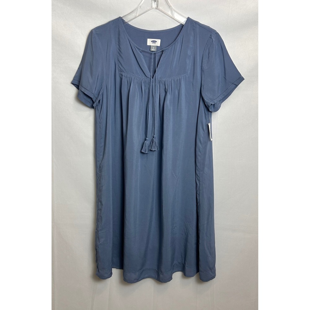 NWT Old Navy Womens M Blue Rayon Shift Dress Tassel Tie Embroidered 335591-00-1 - Picture 2 of 15